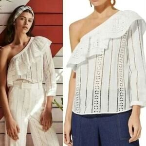 Veronica Beard Cruz Eyelet One Shoulder Top Women's Size 8